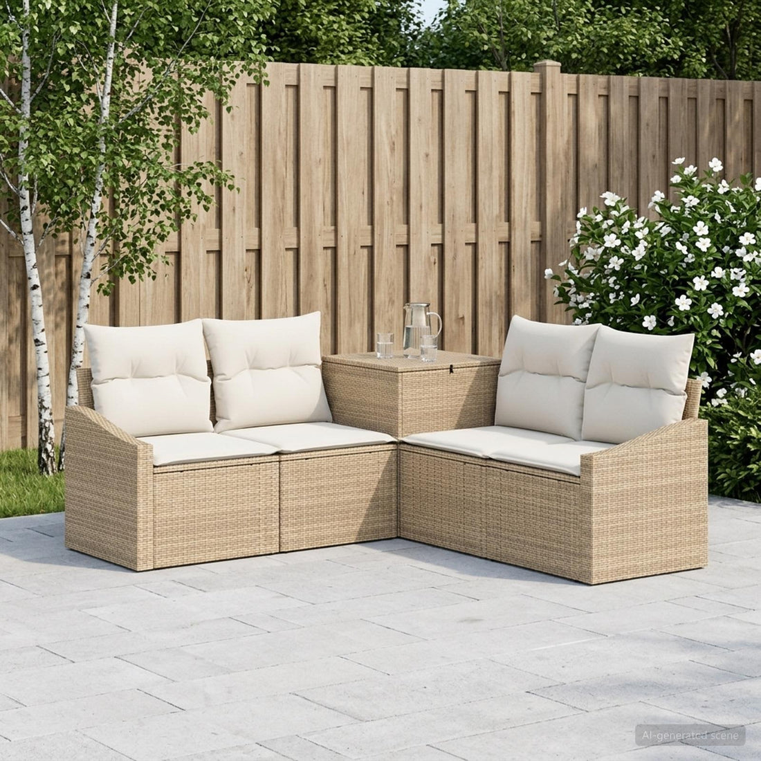 vidaXL Juego de Sofá 5 uds. Beige y blanco crema