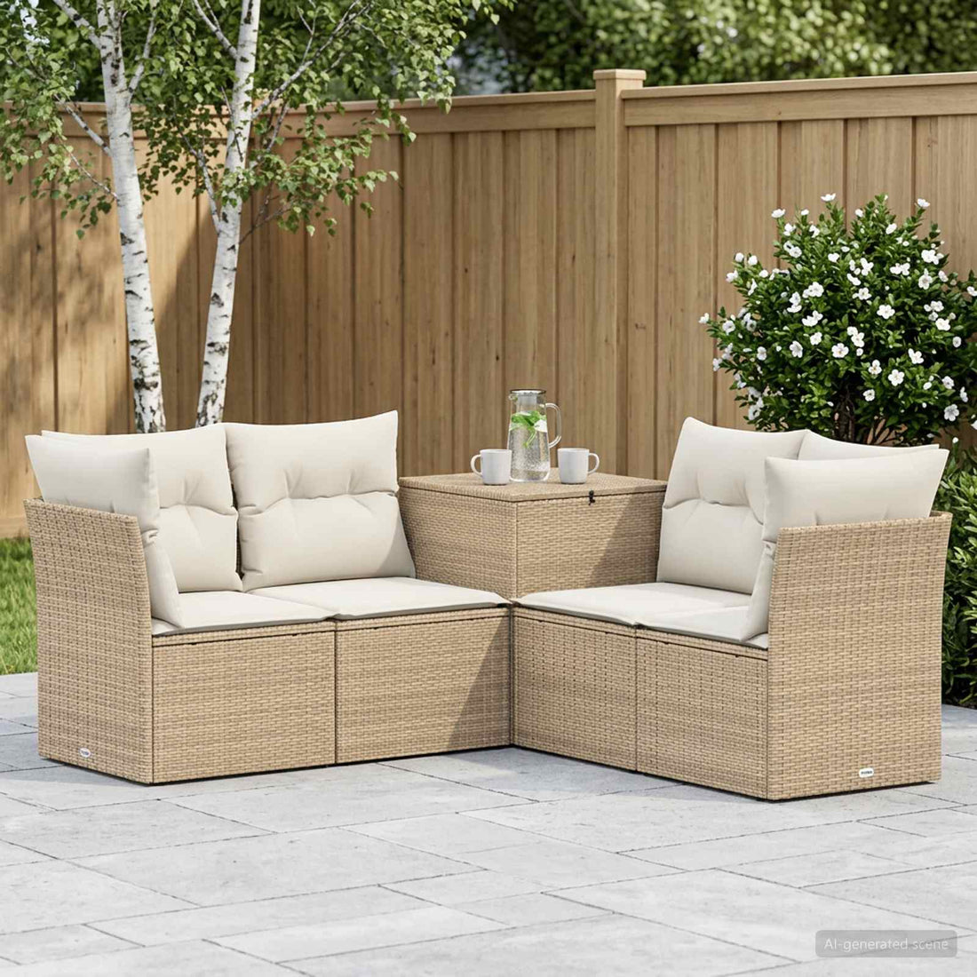 vidaXL Juego de Sofá 5 uds. Beige y blanco crema
