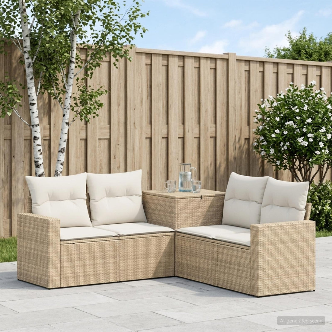 vidaXL Juego de Sofá 5 uds. Beige y blanco crema