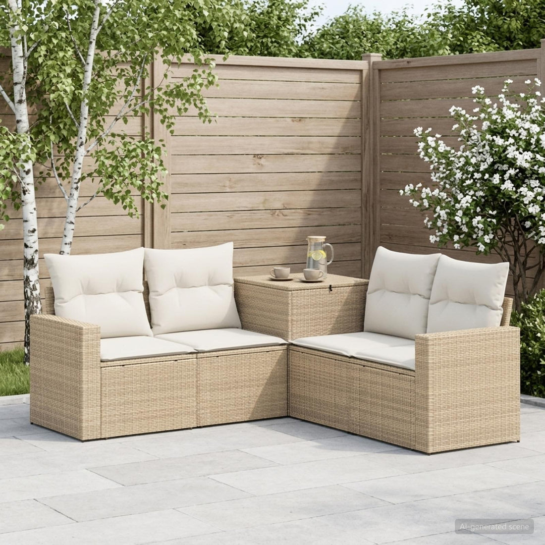 vidaXL Juego de Sofá 5 uds. Beige y blanco crema
