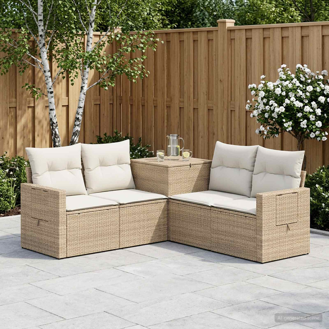 vidaXL Juego de Sofá 5 uds. Beige y blanco crema
