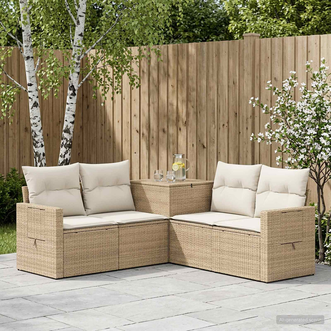 vidaXL Juego de Sofá 5 uds. Beige y blanco crema