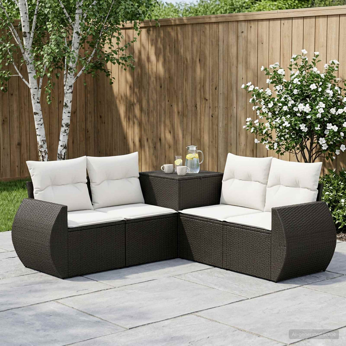 vidaXL Juego de Sofá 5 uds. Negro y Blanco Crema