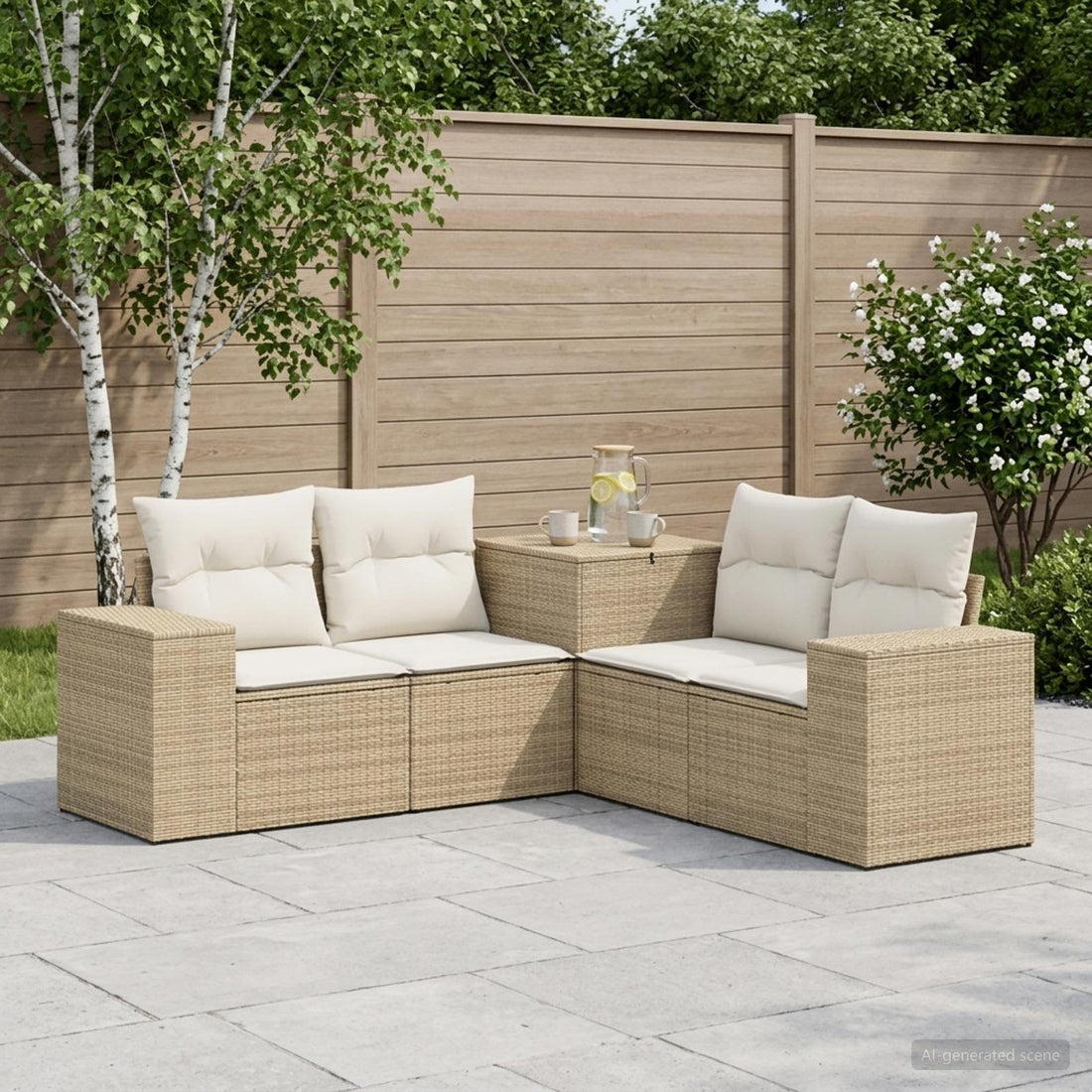 vidaXL Juego de Sofá 5 uds. Beige y blanco crema