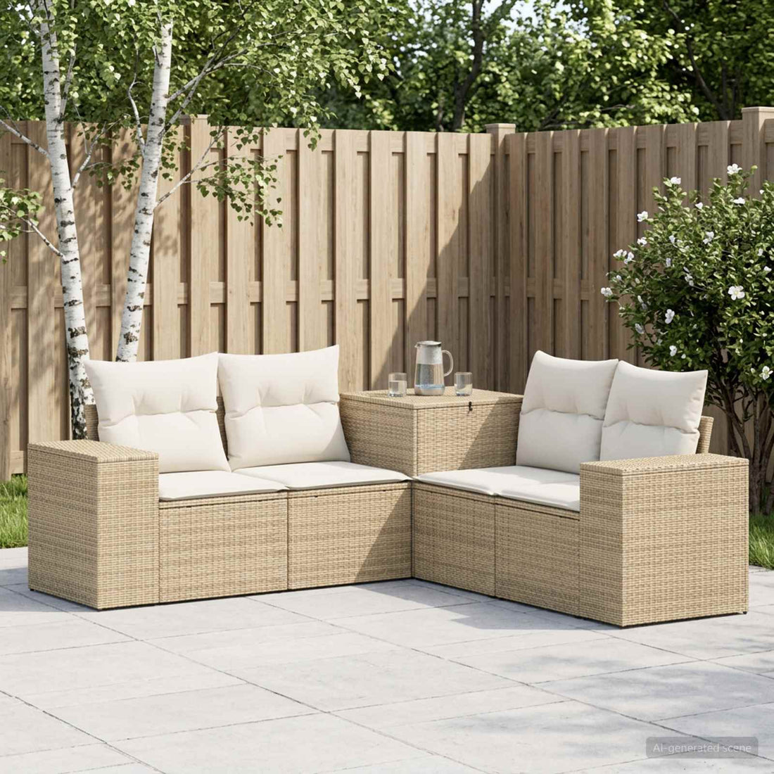 vidaXL Juego de Sofá 5 uds. Beige y blanco crema