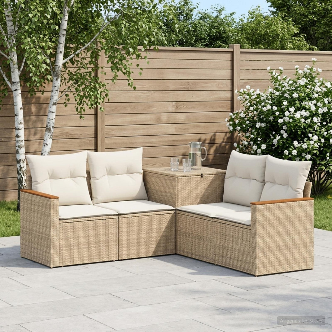 vidaXL Juego de Sofá 5 uds. Beige y blanco crema