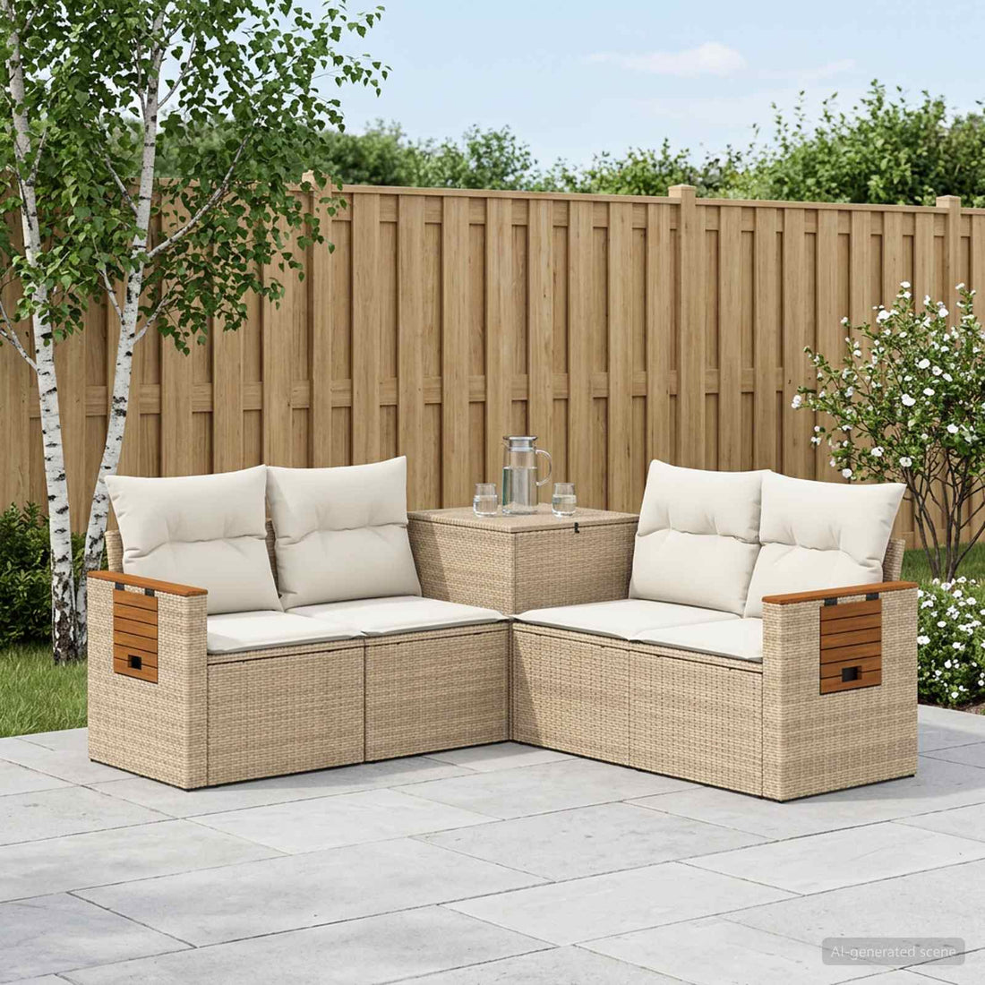 vidaXL Juego de Sofá 5 uds. Beige y blanco crema
