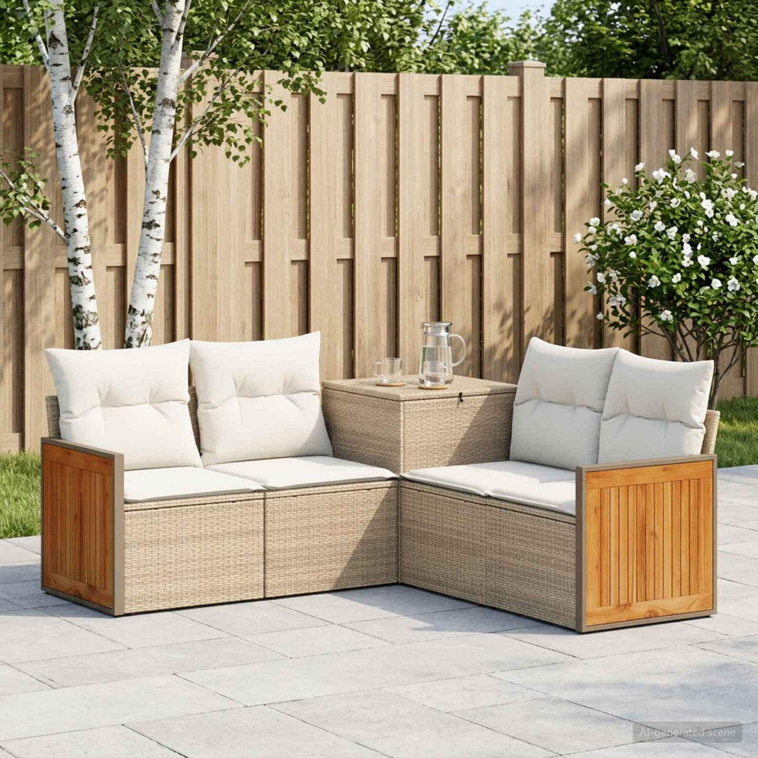vidaXL Juego de Sofá 5 uds. Beige y blanco crema