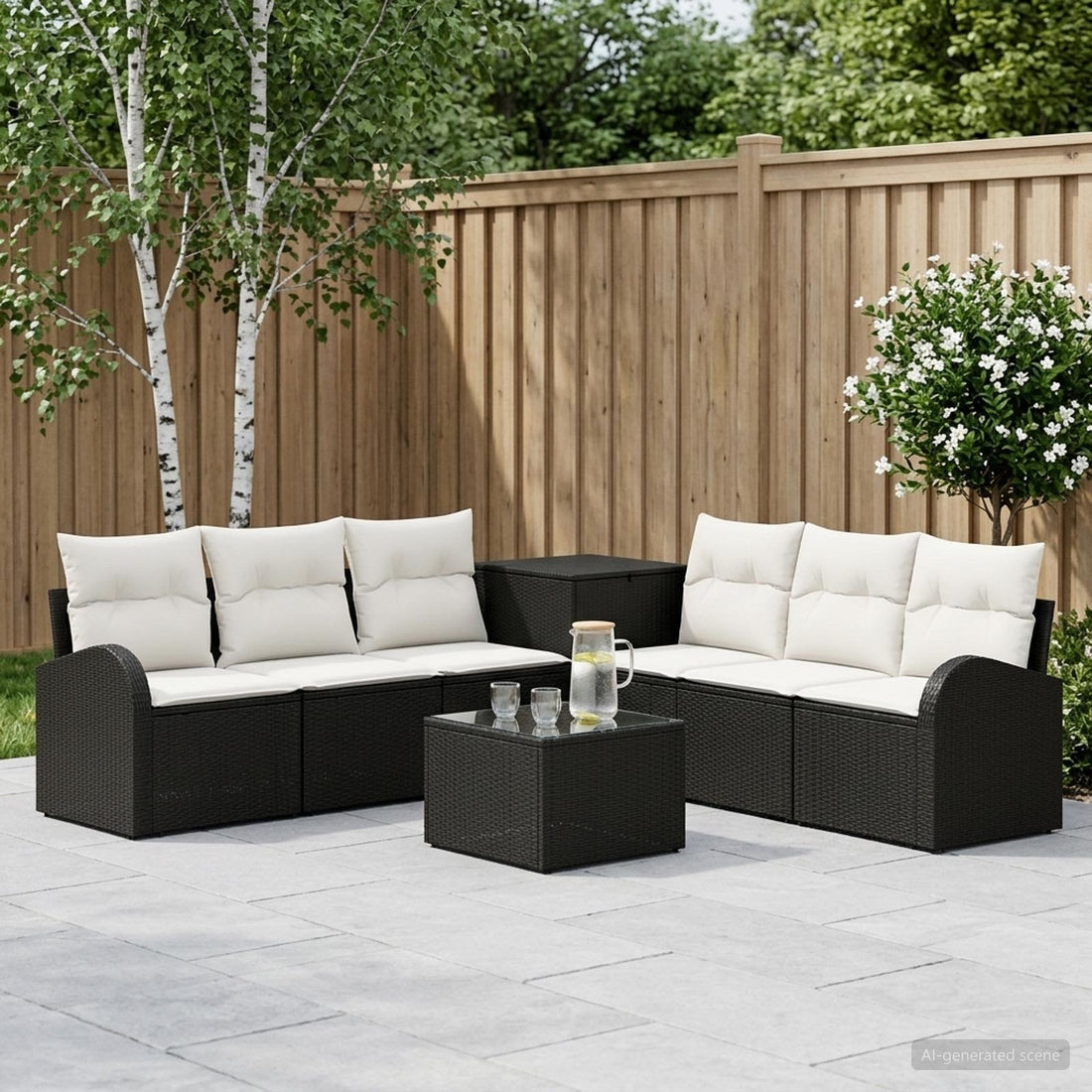 vidaXL Juego de Sofá 8 uds. Negro y Blanco Crema