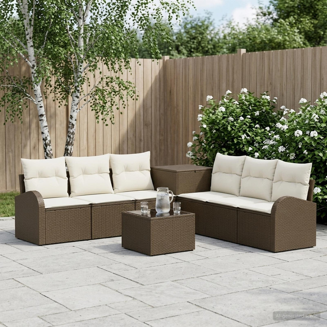vidaXL Juego de Sofá 8 uds. Marrón y Crema Blanca
