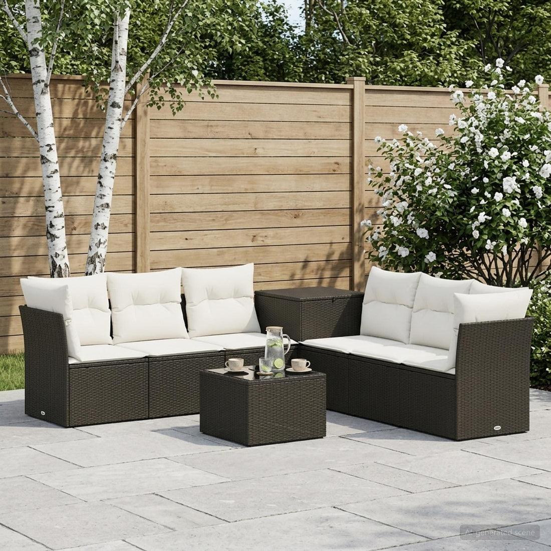 vidaXL Juego de Sofá 8 uds. Negro y Blanco Crema