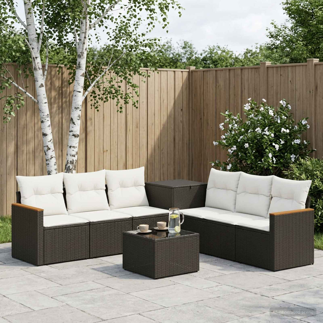 vidaXL Juego de Sofá 8 uds. Negro y Blanco Crema