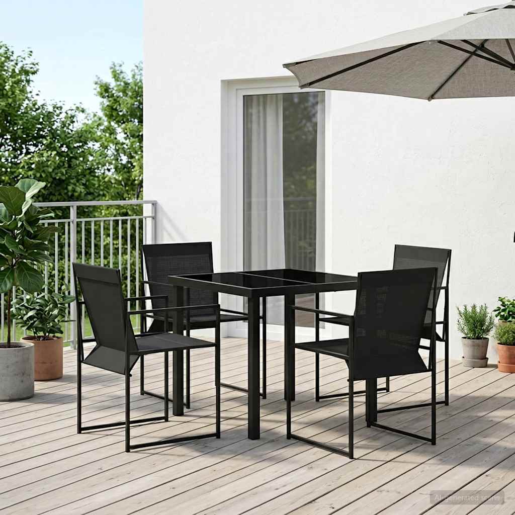 vidaXL Conjunto de Comedor de Jardín 5 uds. Negro Textileno y acero