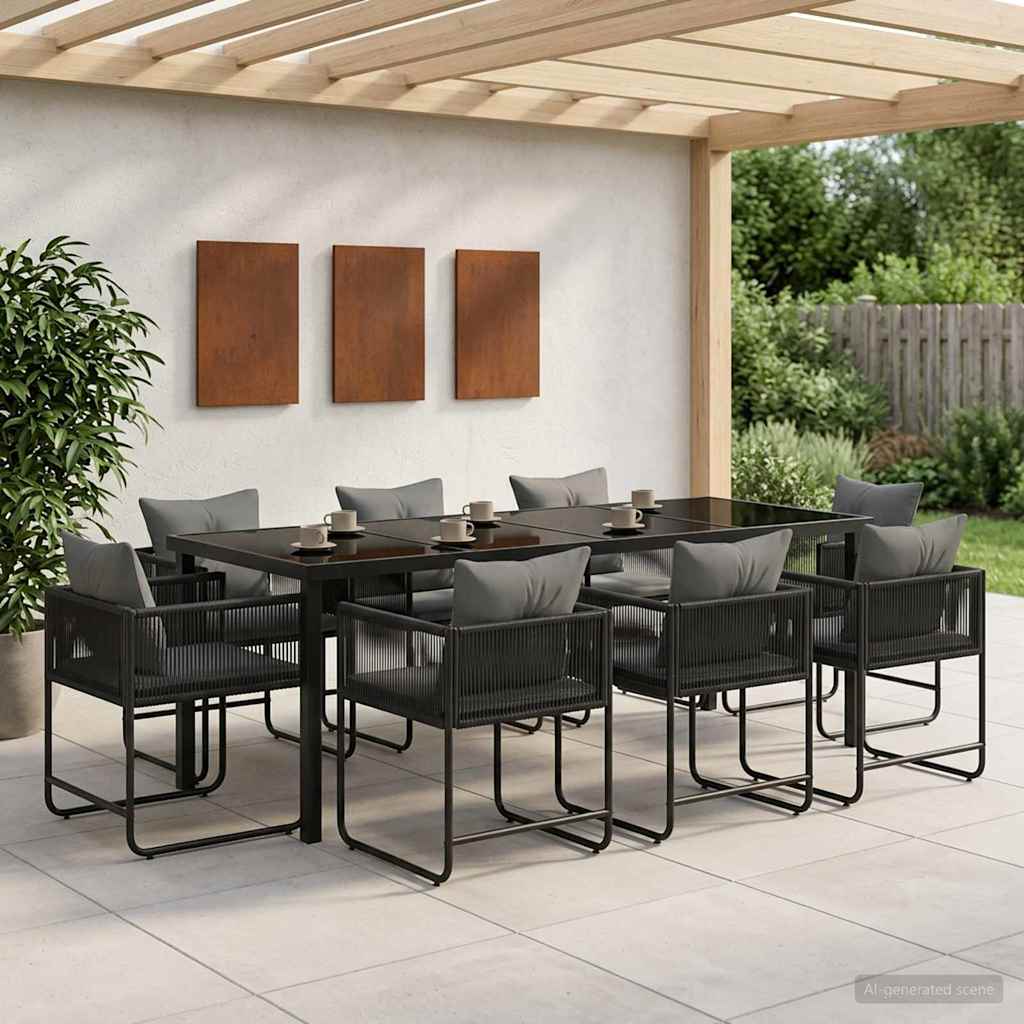 vidaXL Conjunto de Comedor de Jardín 9 uds. Negro y Antracita
