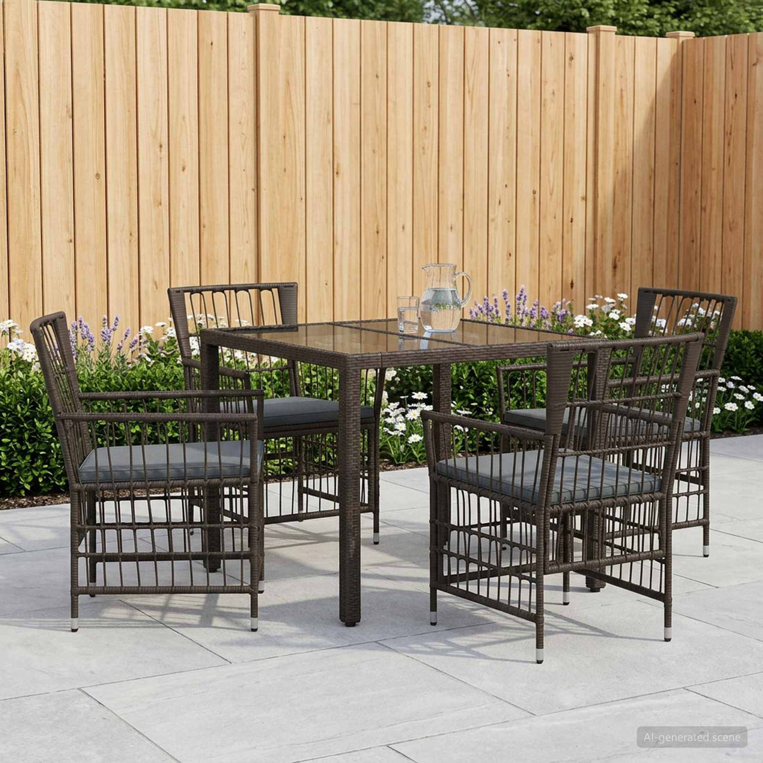 vidaXL Juego de comedor para exteriores 5 uds. Negro ratán sintético