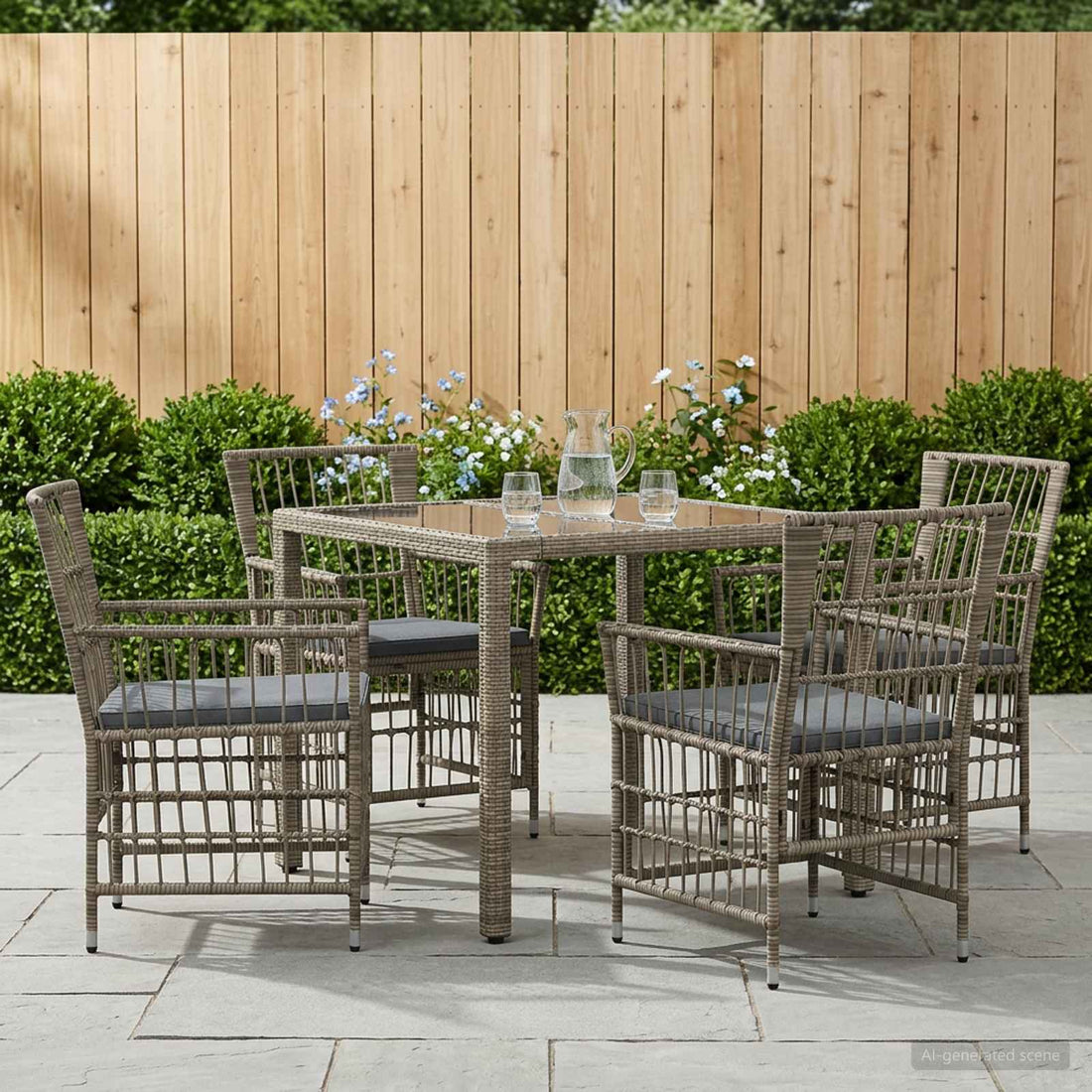 vidaXL Juego de comedor para exteriores 5 uds. Gris ratán sintético