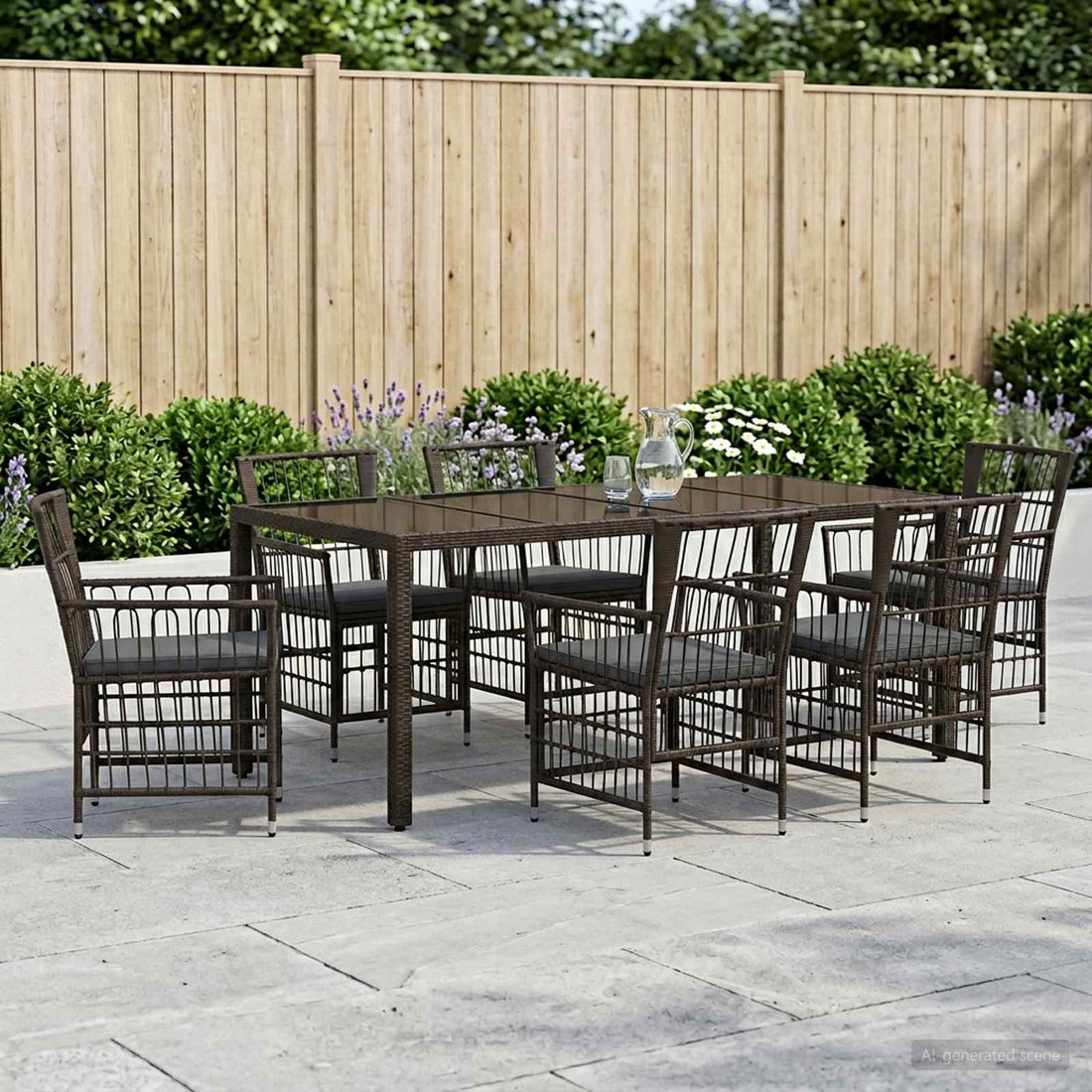 vidaXL Juego de comedor para exteriores 7 uds. Negro ratán sintético