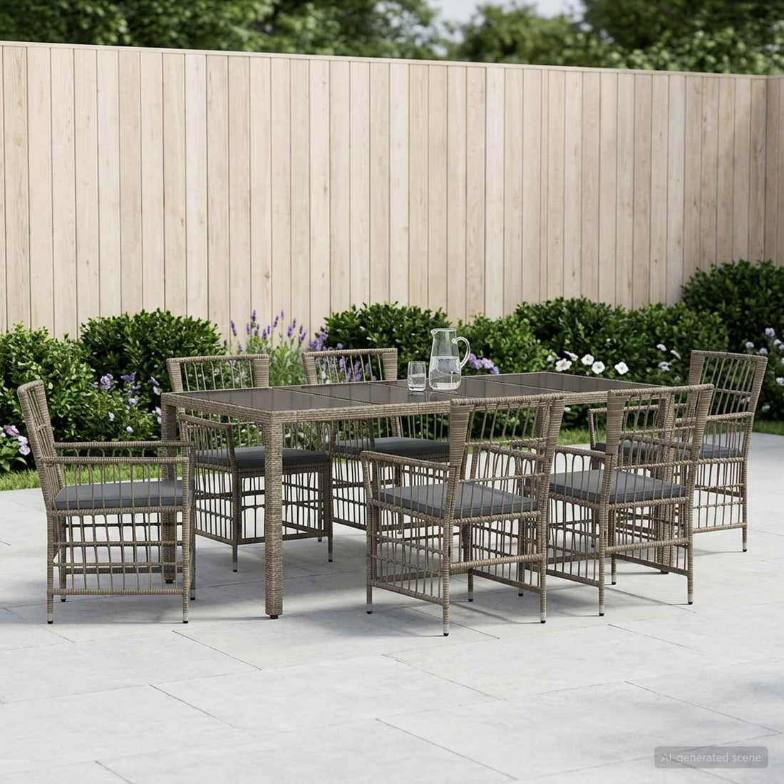 vidaXL Juego de comedor para exteriores 7 uds. Gris ratán sintético