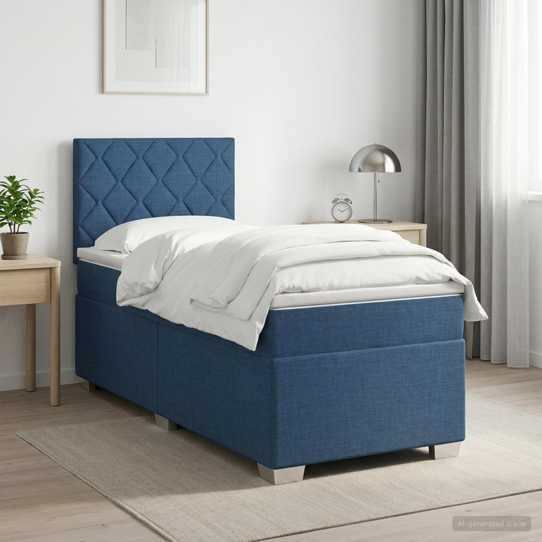 vidaXL Cama box spring con colchón con cabecera Azul 100 x 200 cm Tela