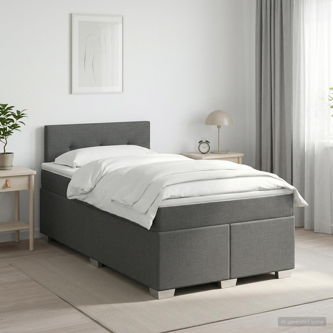 vidaXL Cama box spring con colchón Gris oscuro 120 x 190 cm Tela