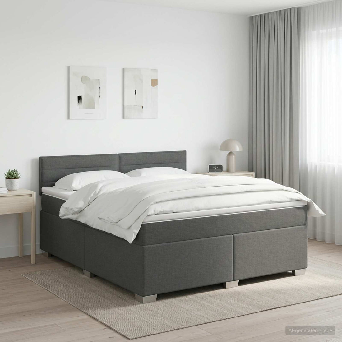vidaXL Cama box spring con colchón Gris oscuro 140 x 190 cm Tela