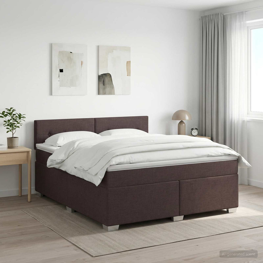 vidaXL Cama box spring con colchón Marrón Oscuro 140 x 200 cm Tela
