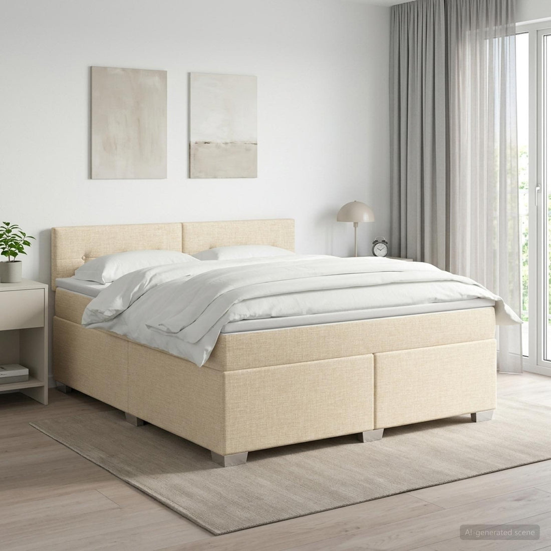 vidaXL Cama box spring con colchón Crema 180 x 200 cm Tela