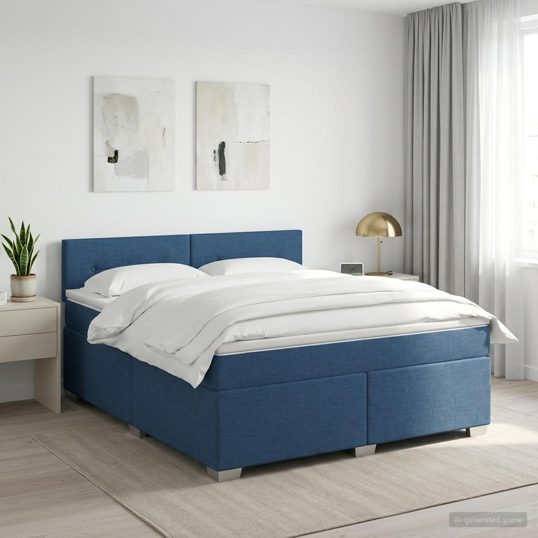 vidaXL Cama box spring con colchón con cabecera Azul 180 x 200 cm Tela