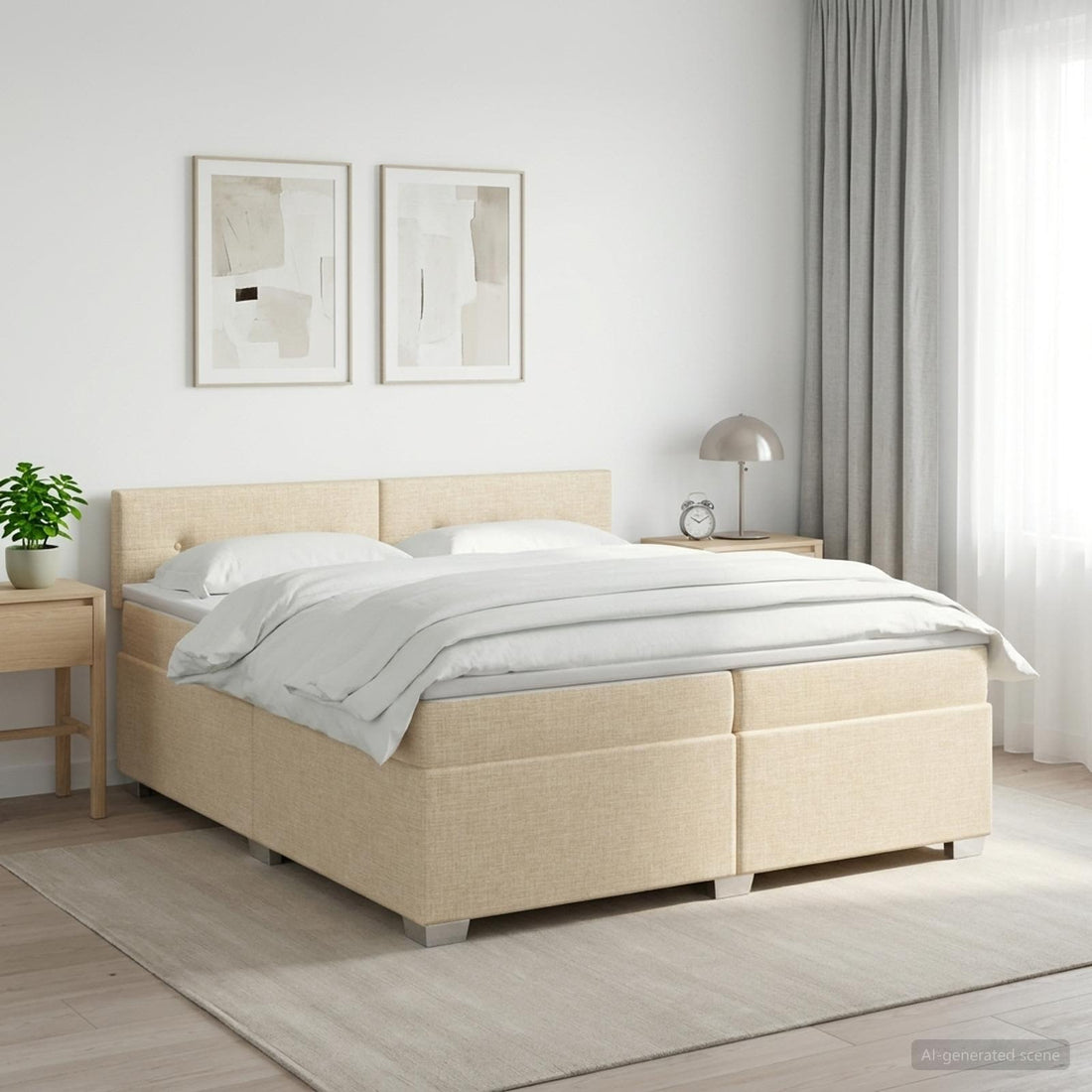 vidaXL Cama box spring con colchón Crema 200 x 200 cm Tela