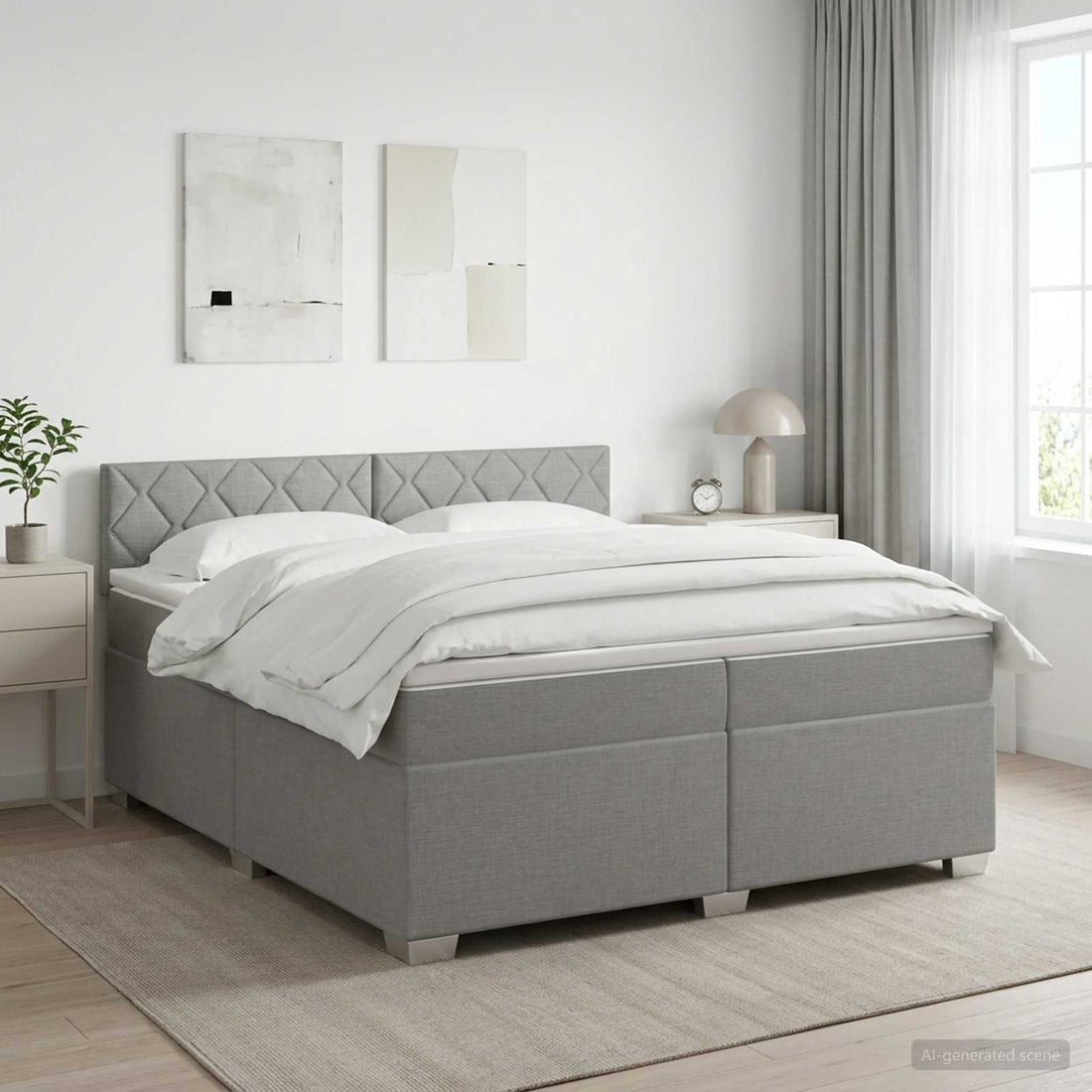 vidaXL Cama box spring con colchón Gris Claro 200 x 200 cm Tela