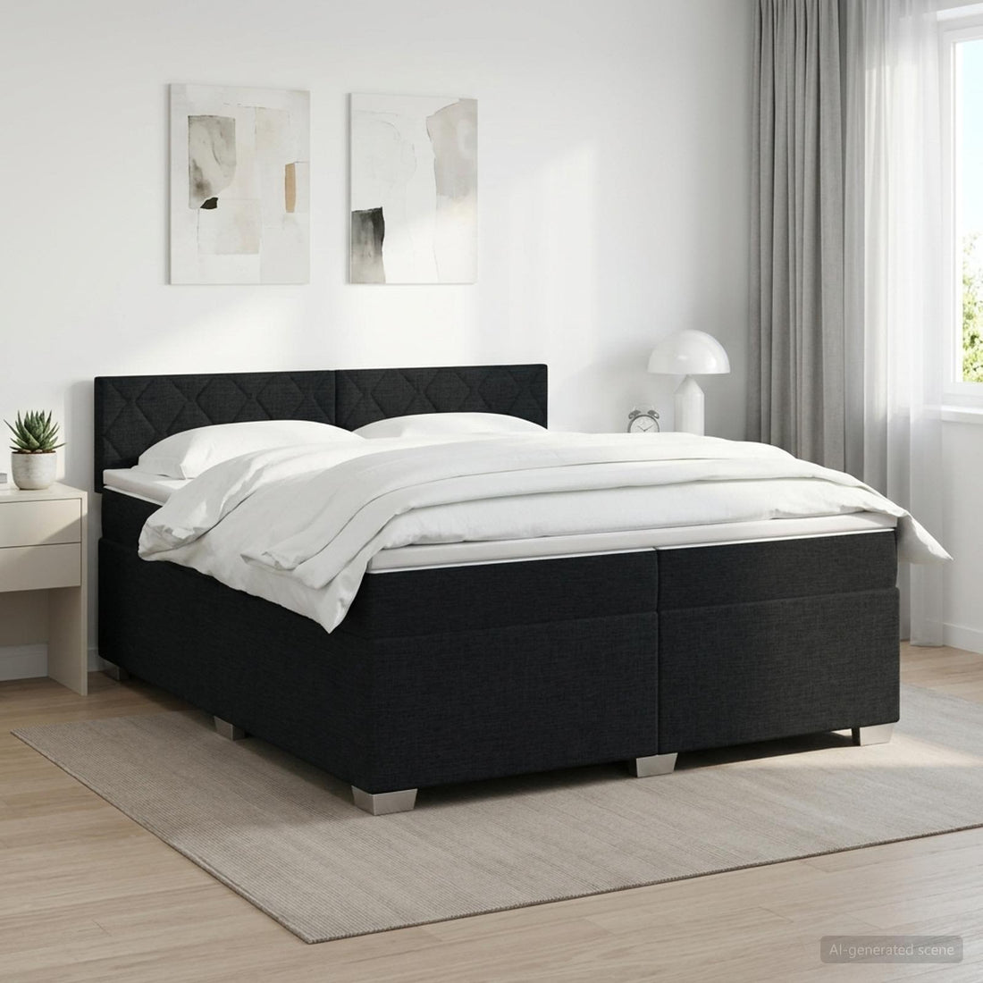 vidaXL Cama box spring con colchón Negro 200 x 200 cm Tela