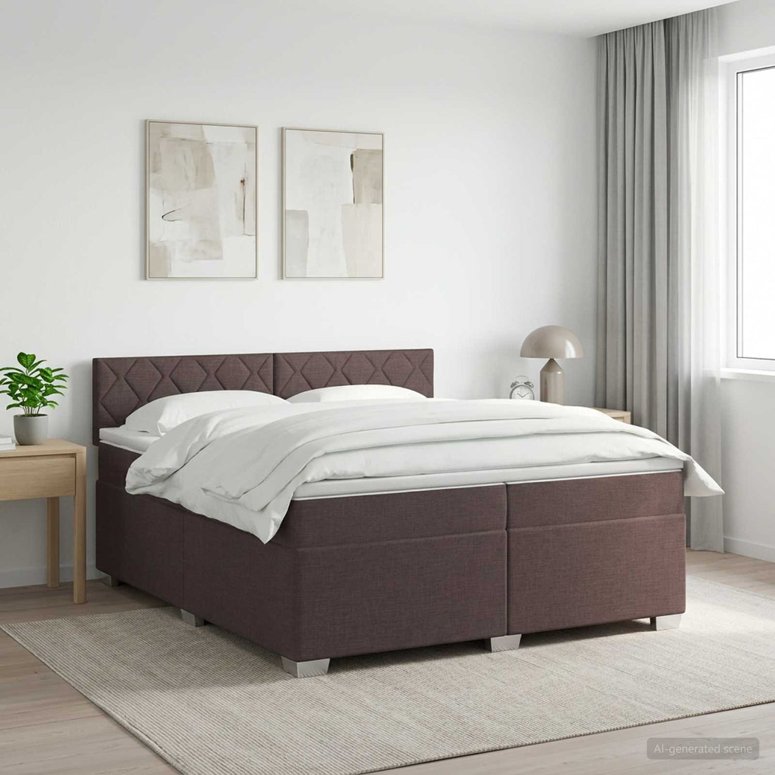 vidaXL Cama box spring con colchón Marrón Oscuro 200 x 200 cm Tela