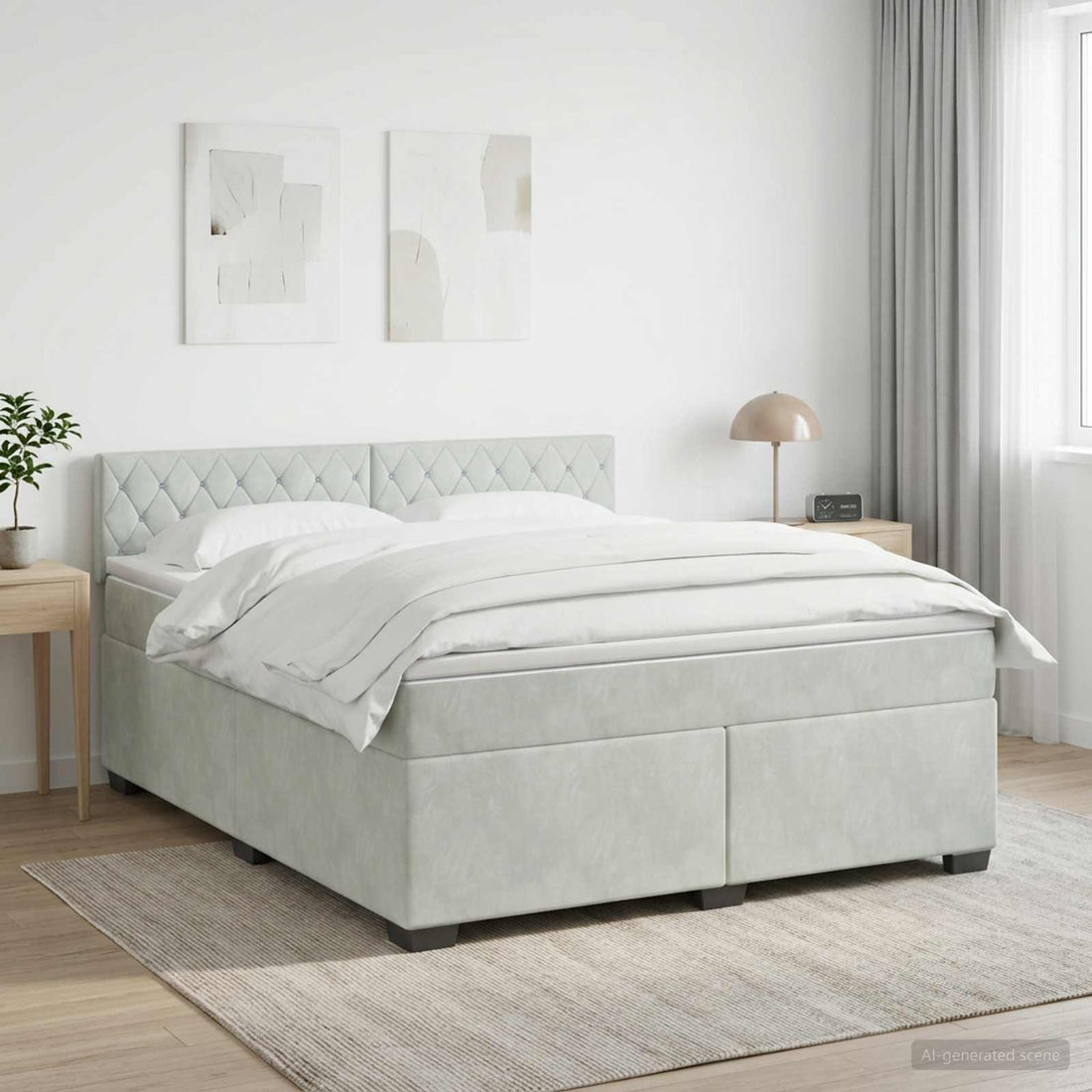 vidaXL Cama box spring con colchón Gris Claro 160 x 200 cm Terciopelo
