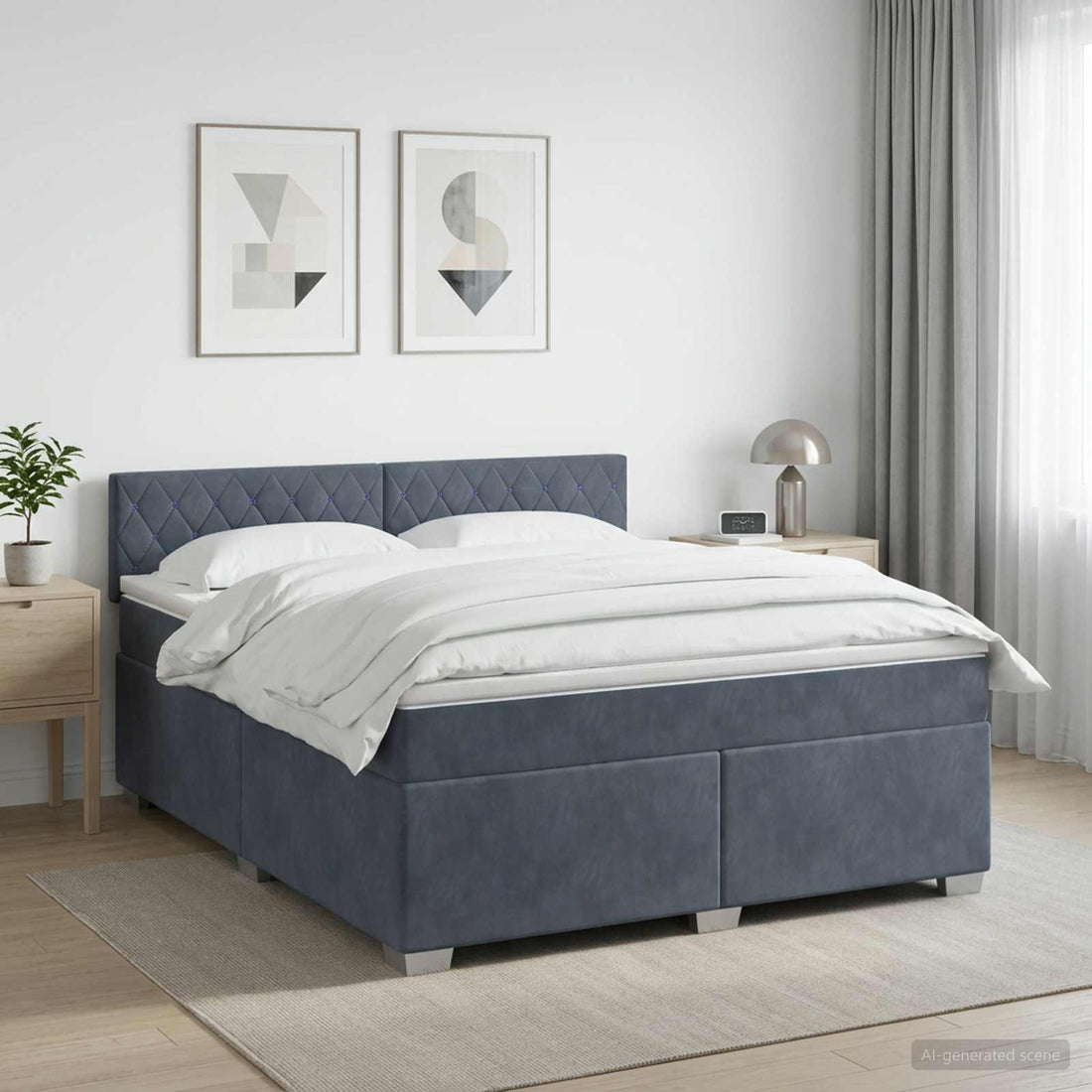 vidaXL Cama box spring con colchón Gris oscuro 160 x 200 cm Terciopelo