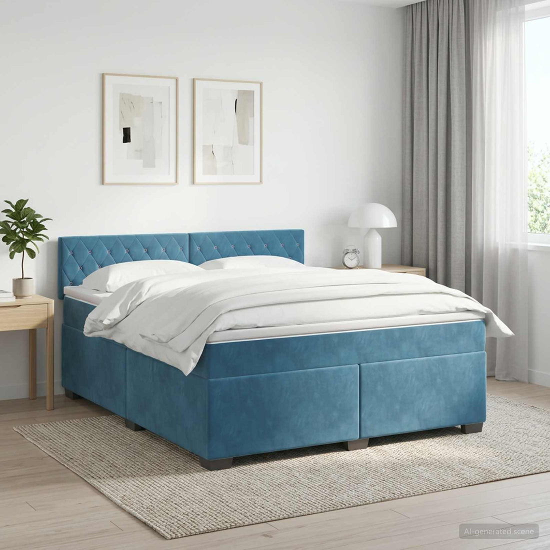 vidaXL Cama box spring con colchón Azul Oscuro 140 x 190 cm Terciopelo