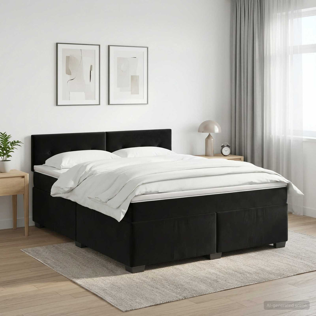 vidaXL Cama box spring con colchón Negro 140 x 200 cm Terciopelo