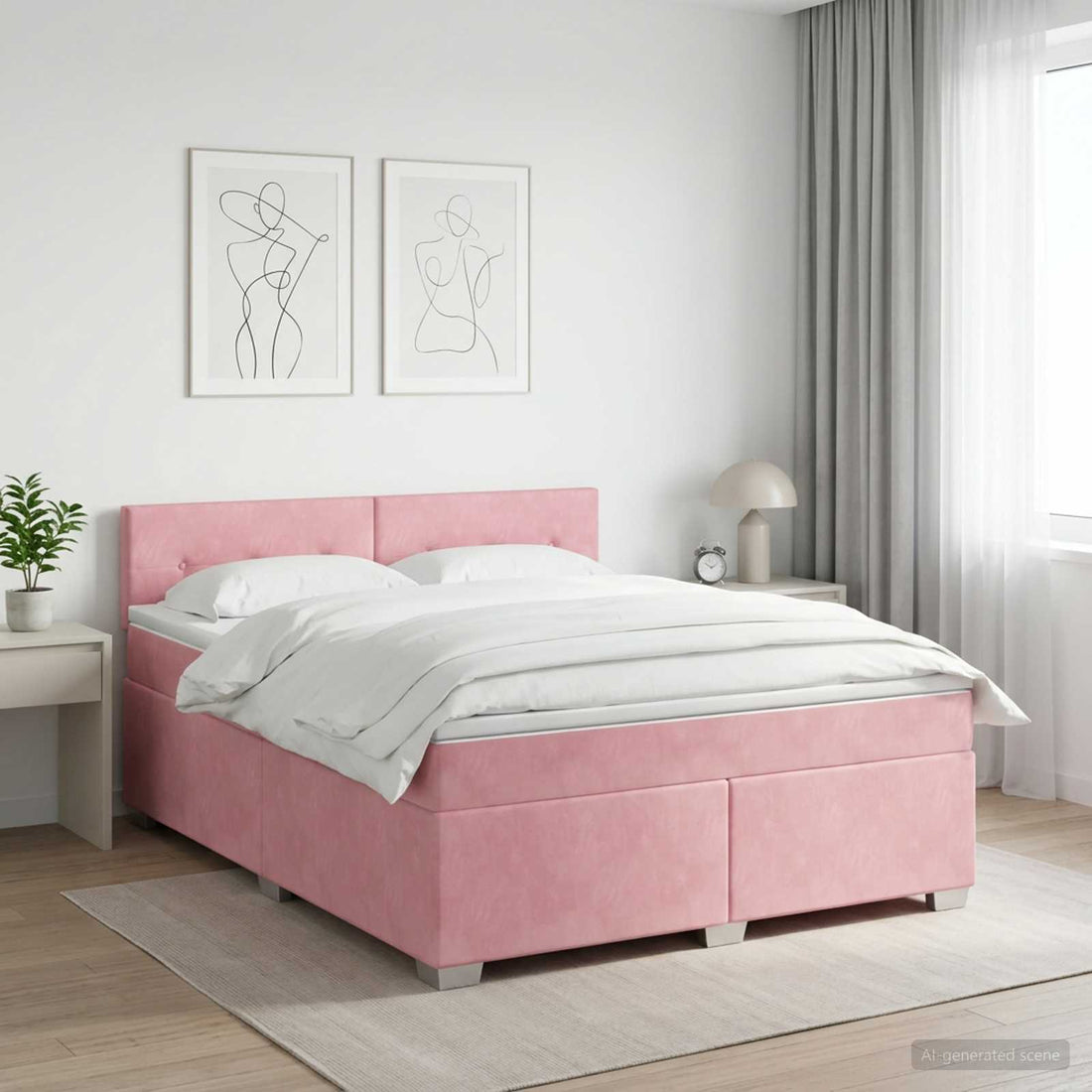vidaXL Cama box spring con colchón Rosa 160 x 200 cm Terciopelo