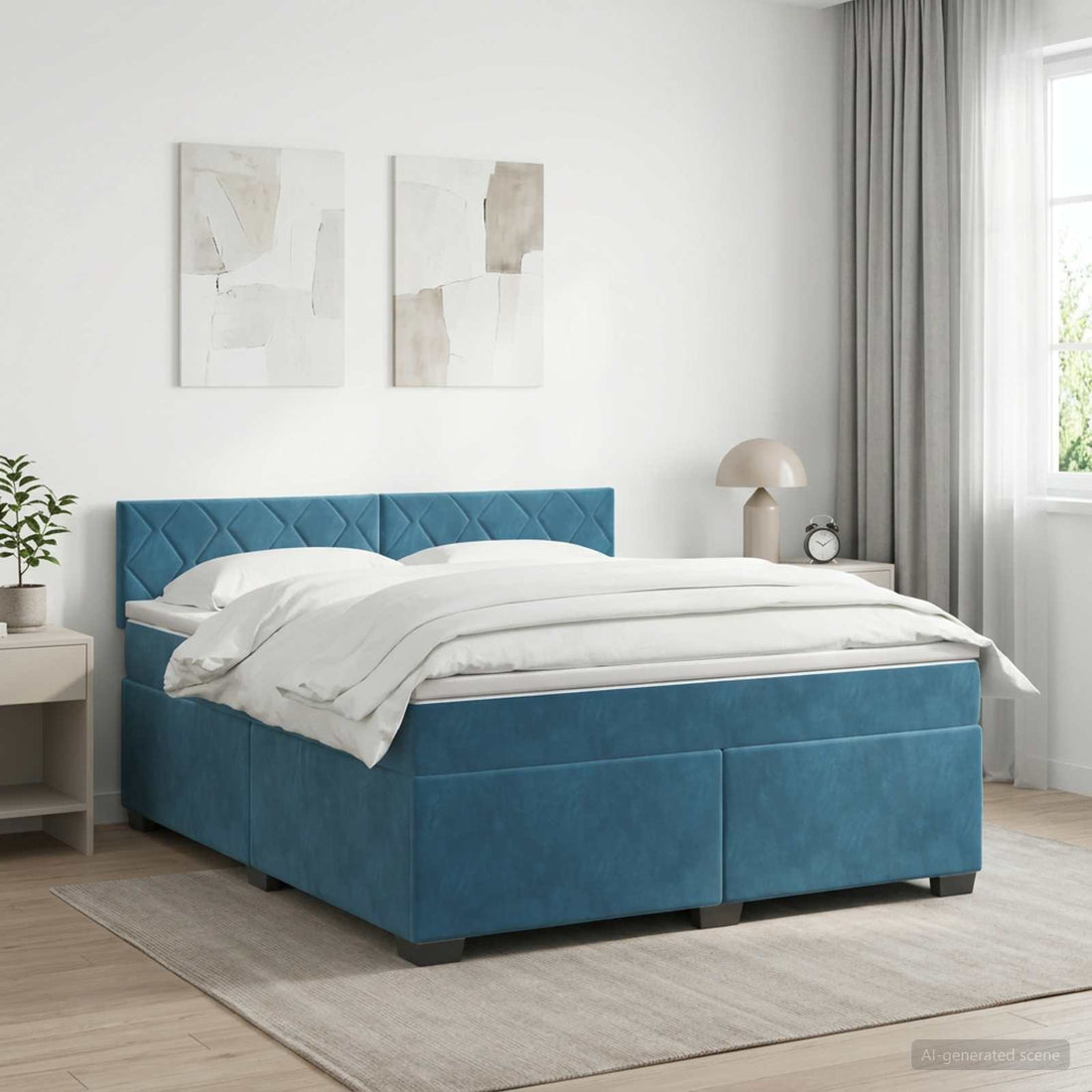 vidaXL Cama box spring con colchón Azul Oscuro 140 x 190 cm Terciopelo