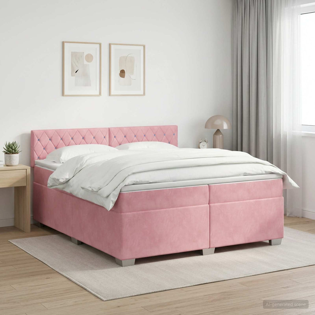vidaXL Cama box spring con colchón Rosa 200 x 200 cm Terciopelo