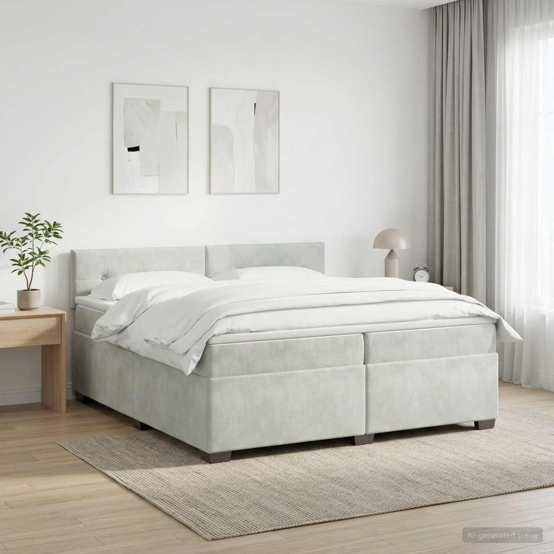 vidaXL Cama box spring con colchón Gris Claro 200 x 200 cm Terciopelo