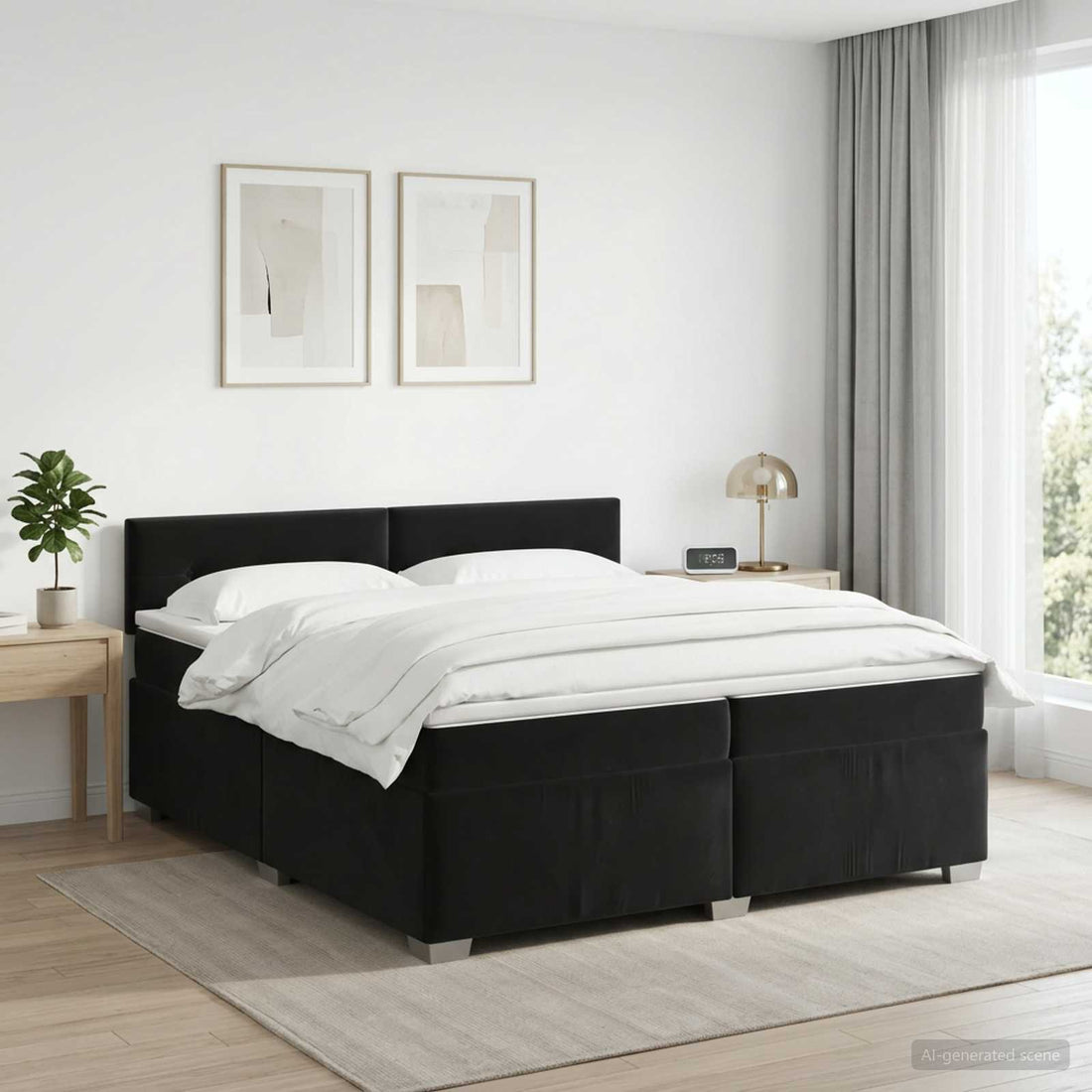 vidaXL Cama box spring con colchón Negro 200 x 200 cm Terciopelo