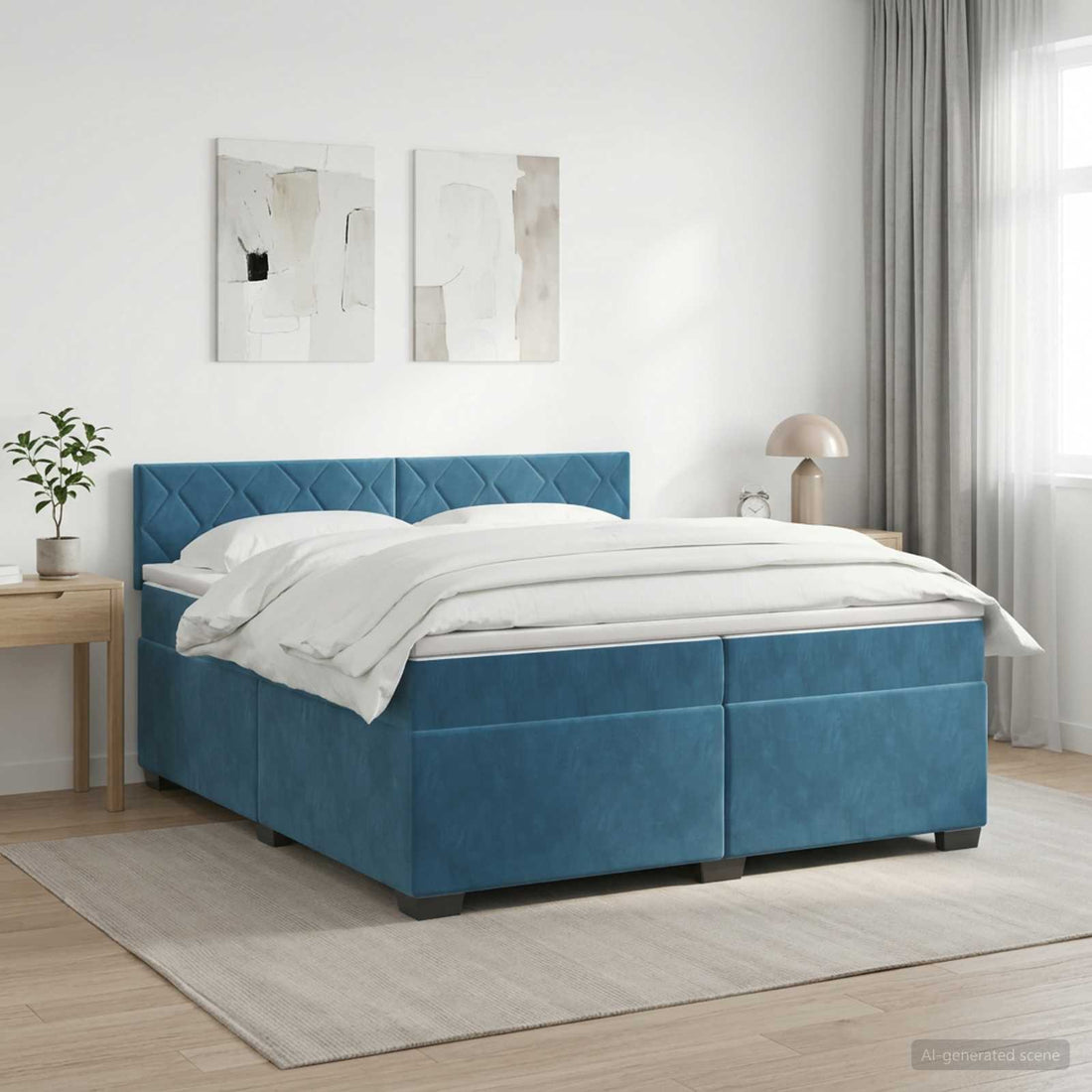 vidaXL Cama box spring con colchón Azul Oscuro 200 x 200 cm Terciopelo