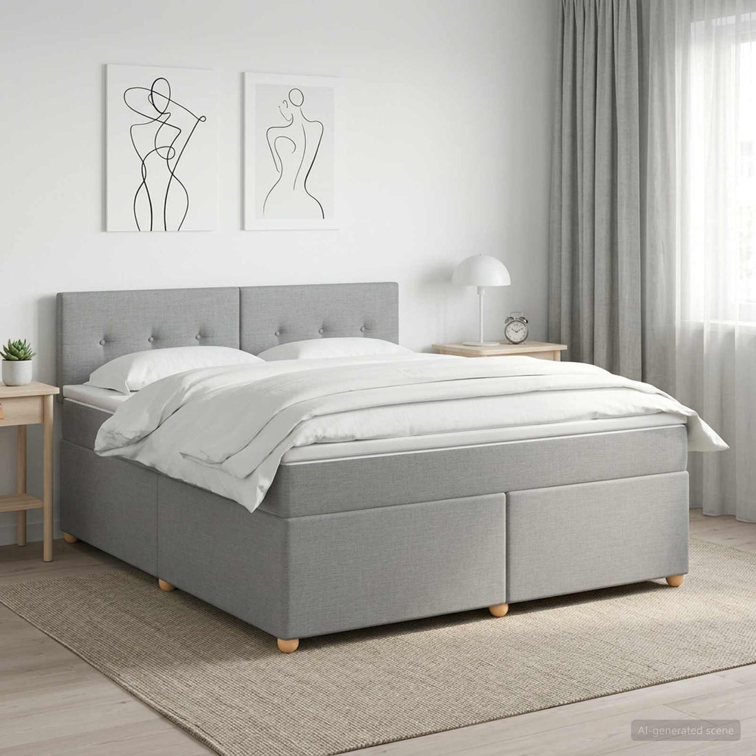 vidaXL Cama box spring con colchón Gris Claro 140 x 200 cm Tela