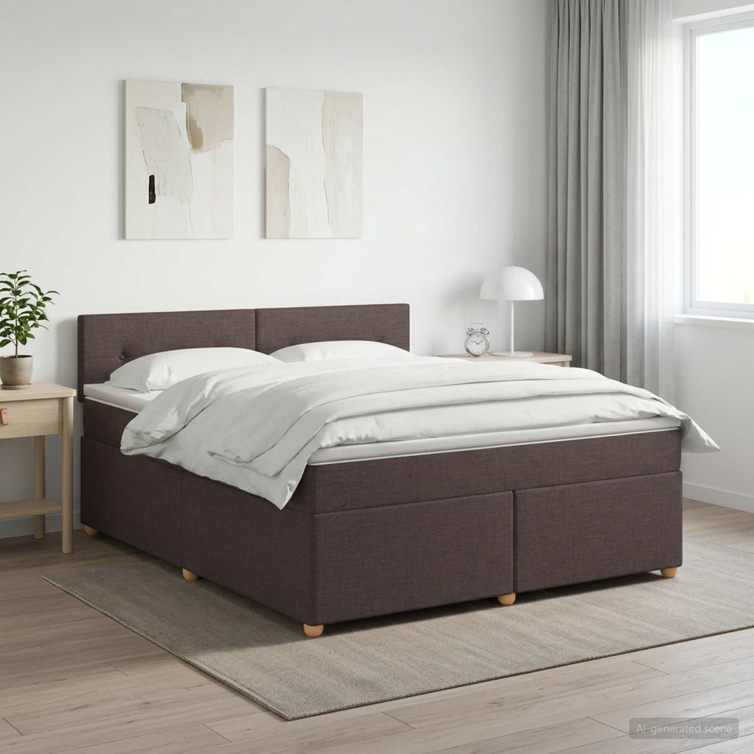 vidaXL Cama box spring con colchón Marrón Oscuro 140 x 190 cm Tela