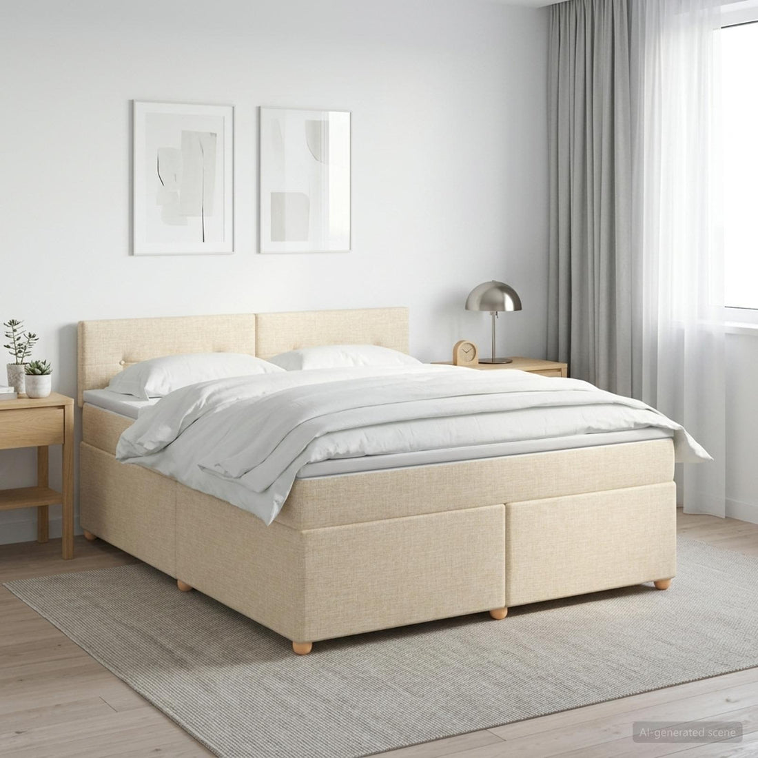 vidaXL Cama box spring con colchón Crema 140 x 190 cm Tela