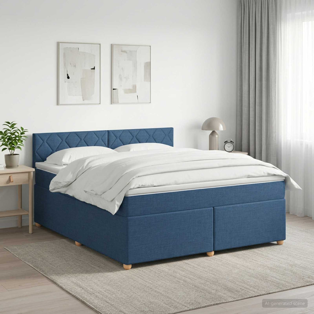 vidaXL Cama box spring con colchón con cabecera Azul 180 x 200 cm Tela