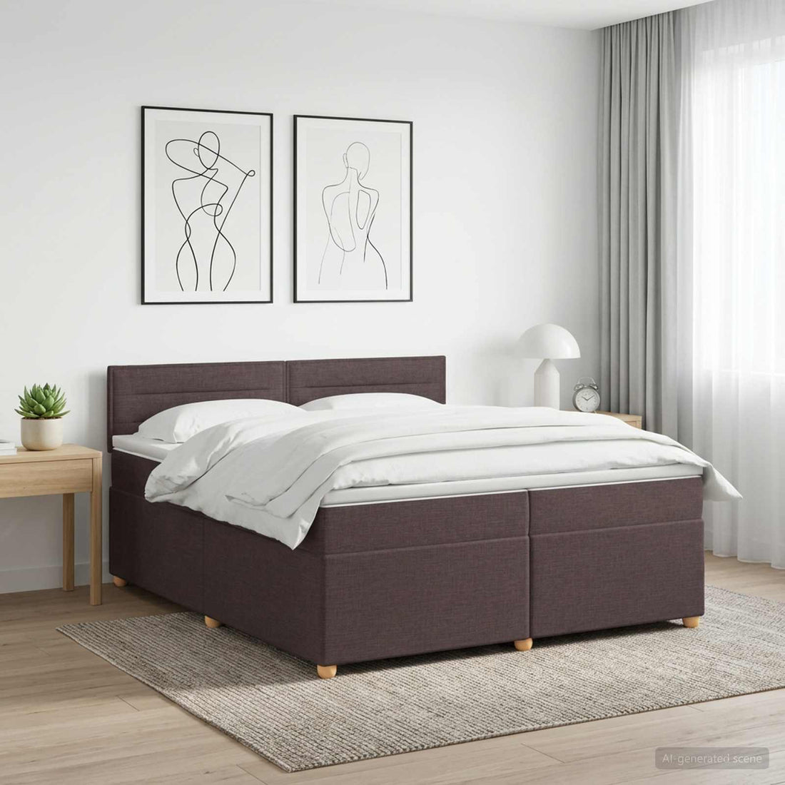 vidaXL Cama box spring con colchón Marrón Oscuro 200 x 200 cm Tela