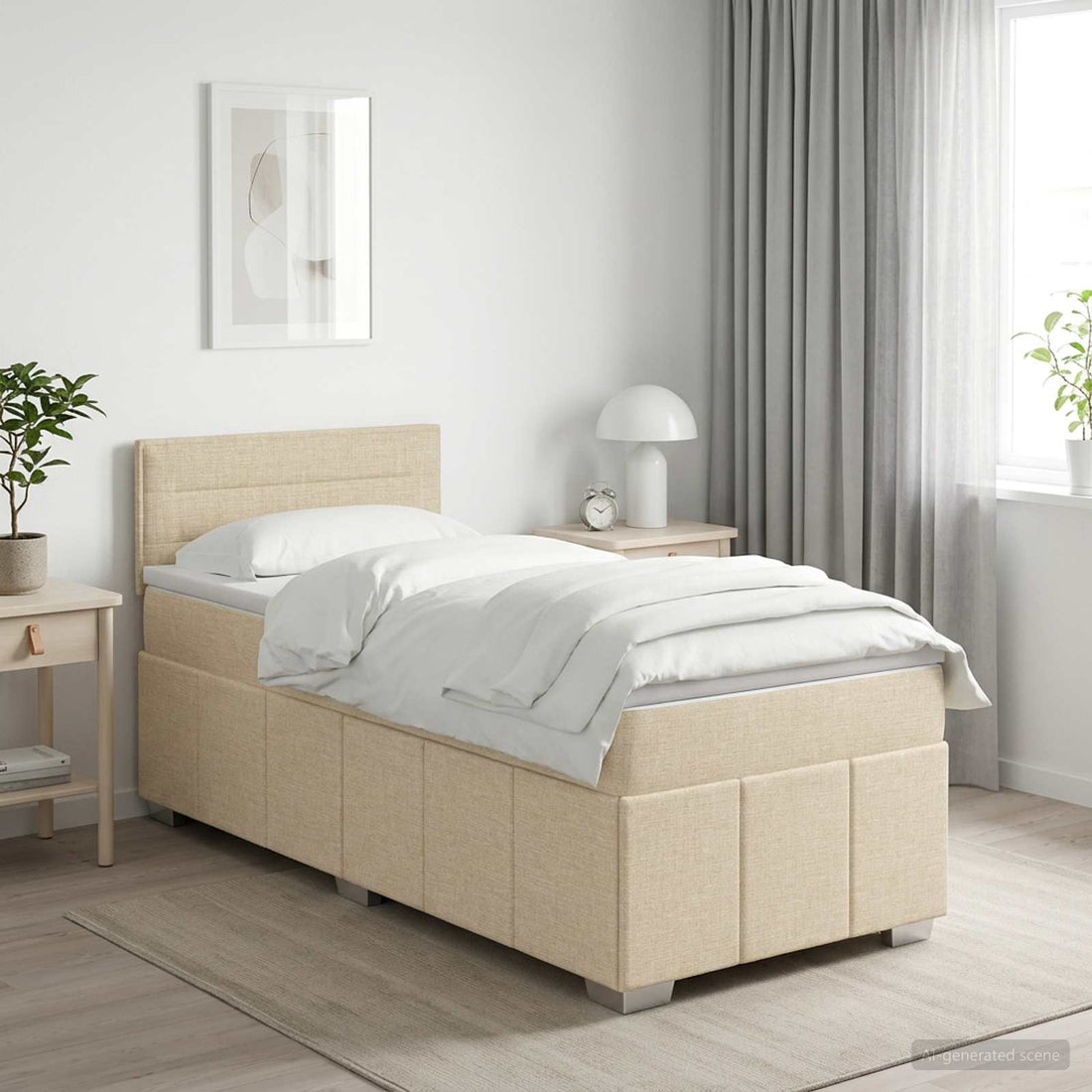 vidaXL Cama box spring con colchón con cabecera Crema 80 x 200 cm Tela