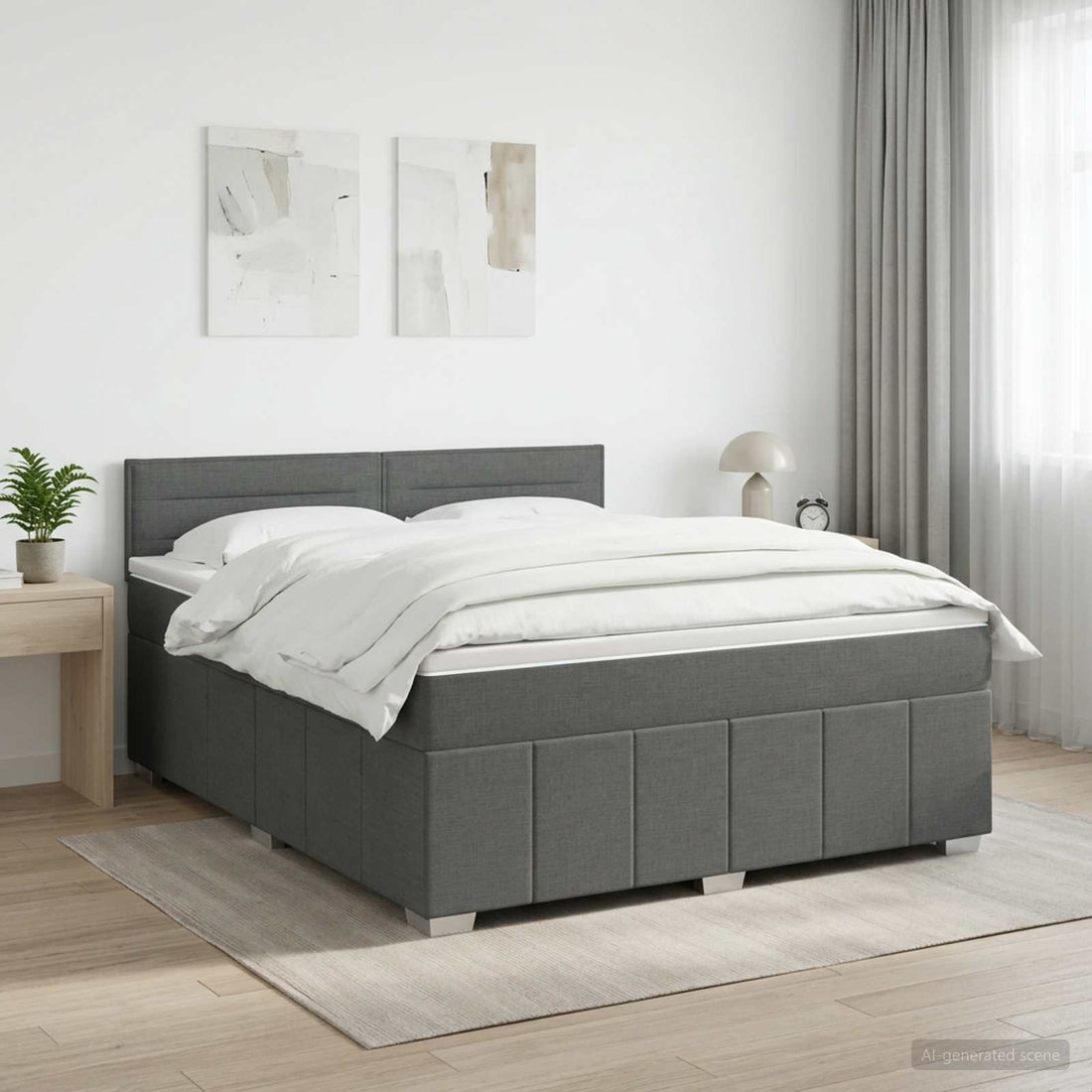 vidaXL Cama box spring con colchón Gris oscuro 140 x 190 cm Tela