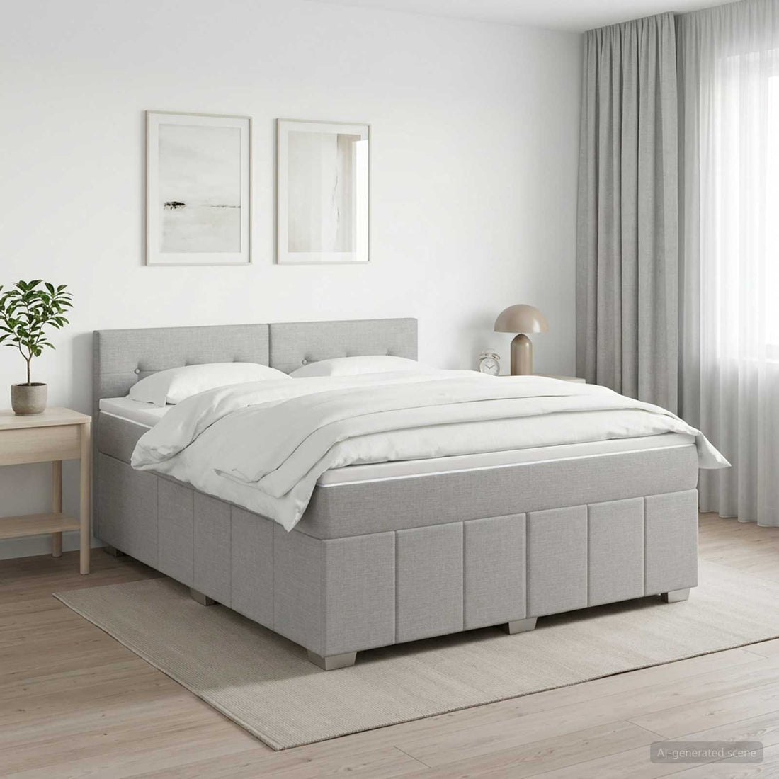 vidaXL Cama box spring con colchón Gris Claro 160 x 200 cm Tela